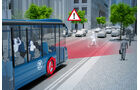 Speziell für den Stadtbus entwickelt: Das neue Notbremsassistenzsystem von ZF.
//
ZF’s pioneering Collision Mitigation System specifically engineered for city bus applications offers active braking to help avoid frontal collisions while simultaneously helping to safeguard bus passengers from the adverse impact of emergency braking.